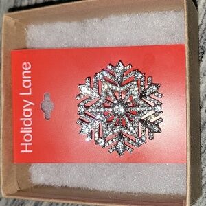 Silver-Tone Crystal Snowflake Pin